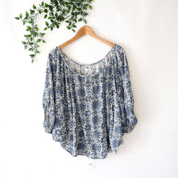 Lucky Brand John Robshaw Women's Dolman Sleeve Blue & Beige Top Size M - Picture 1 of 9